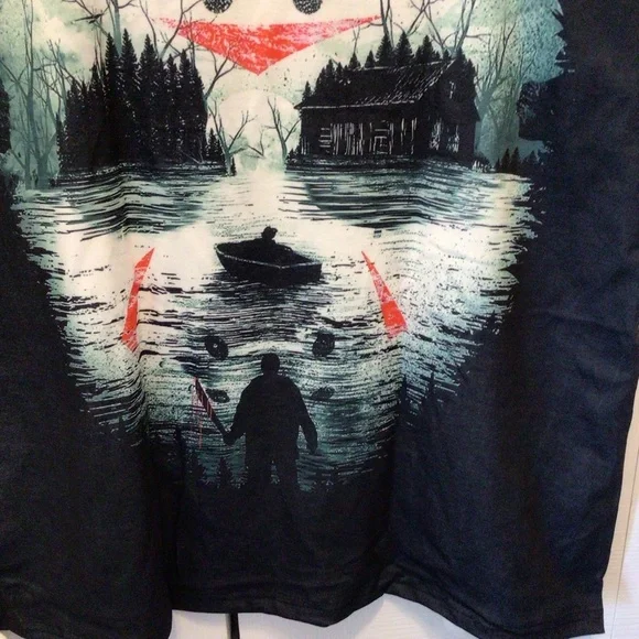 Mens Halloween Horror Scary Crystal Lake Camp Movie Killer Short Sleeve Tee - Picture 7 of 12